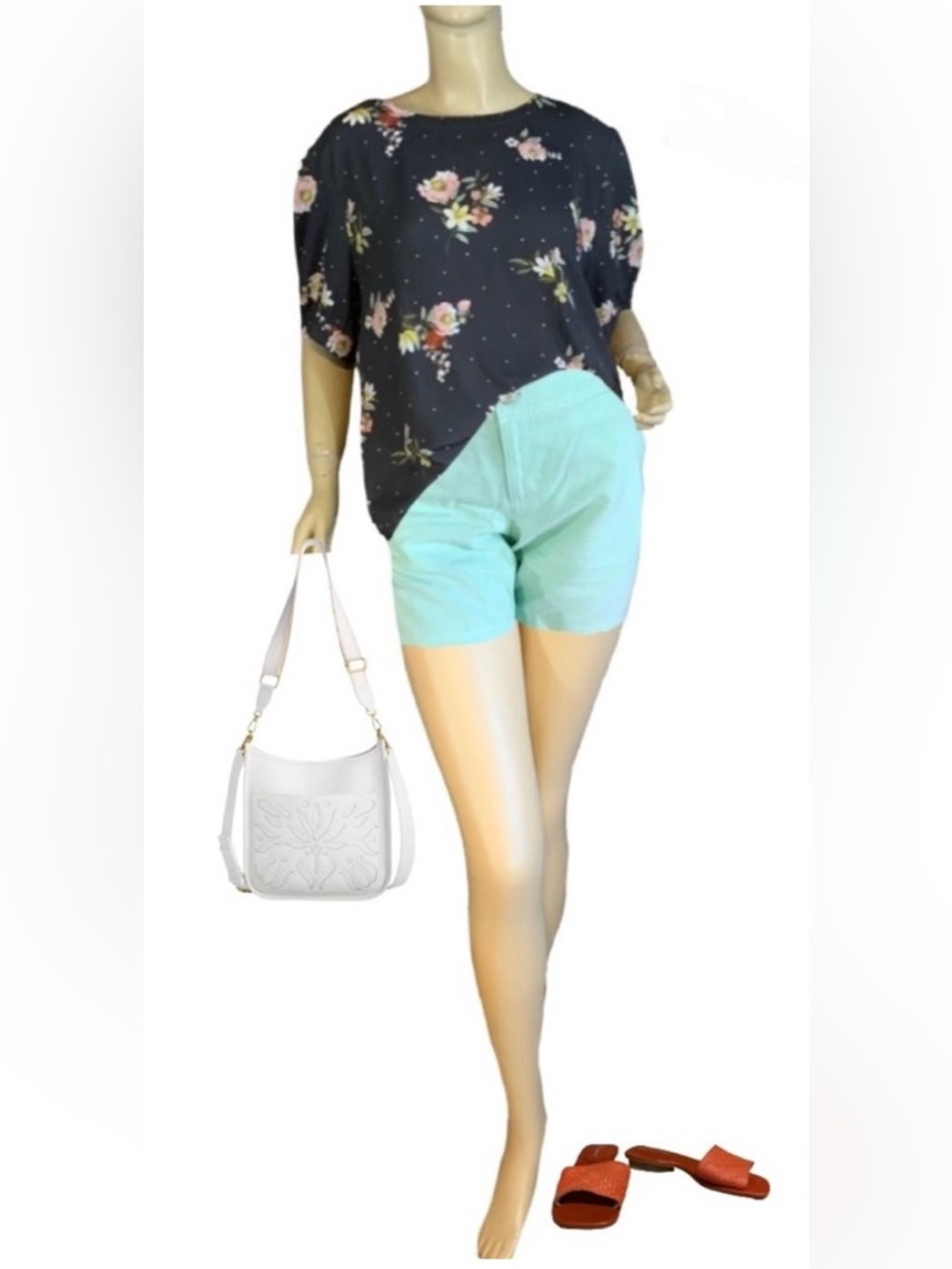 LOFT GRAY & MULTI-COLOR FLORAL & POLKADOT BACK BUTTON DOWN TOP (XL)